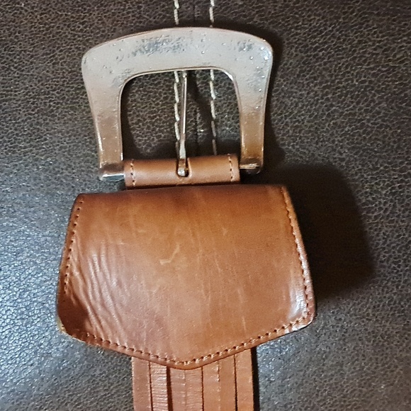 Joan & David Brown Calfskin Leather Belt Square Brass Buckle Split Size S Boho - Picture 6 of 11
